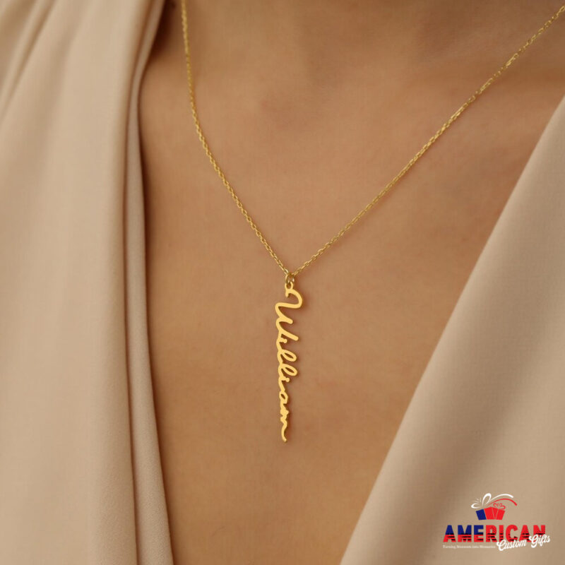 Custom Vertical Name Necklace, Personalized Initial Necklace, Dainty Name Necklace