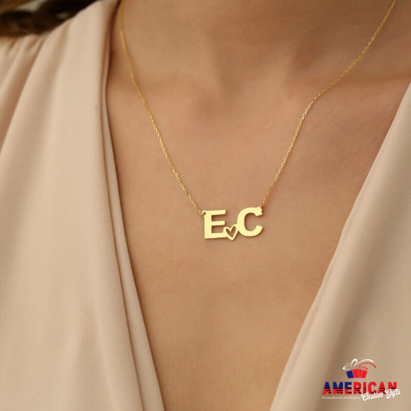 2 Initials Heart Necklace, 14k Custom Letter Jewelry, Birthday Gift, Friendship Necklace, Gift for her