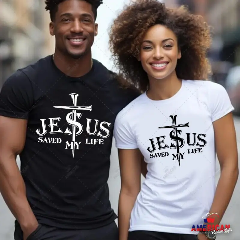 Jesus Saved My Life Matching Couple T-Shirts – Christian Faith-Based His & Hers Outfits 🇺🇸