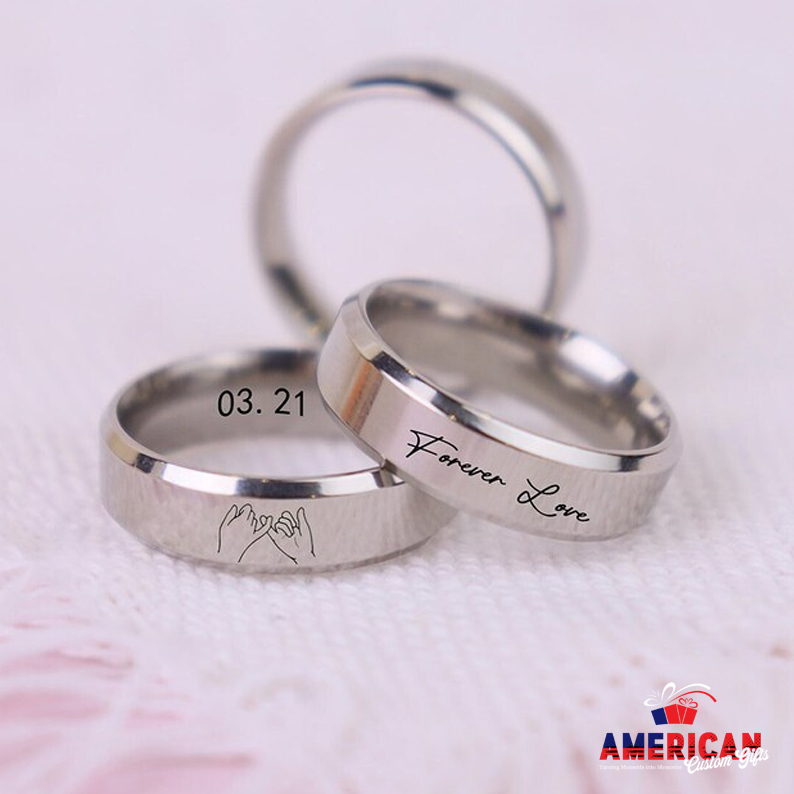 Matching Rings for Couple 925 Sterling Silver or 24K Gold Plated - Inside Engraved Ring Secret Message - His and Hers Promise Wedding Bands