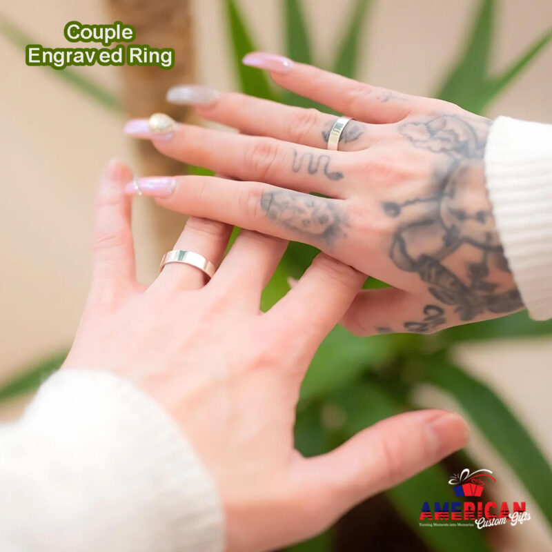 Matching Rings for Couple 925 Sterling Silver or 24K Gold Plated - Inside Engraved Ring Secret Message - His and Hers Promise Wedding Bands