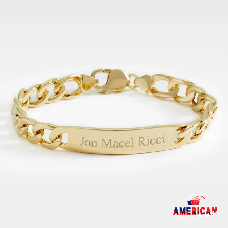 Men's Gold AND Sterling Silver Bracelet, Engraved Dainty Name Bracelet, Personalized ID Bracelet, Women's Personalized Bracelet
