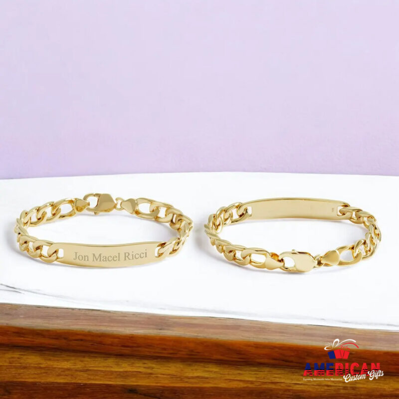 Men's Gold AND Sterling Silver Bracelet, Engraved Dainty Name Bracelet, Personalized ID Bracelet, Women's Personalized Bracelet