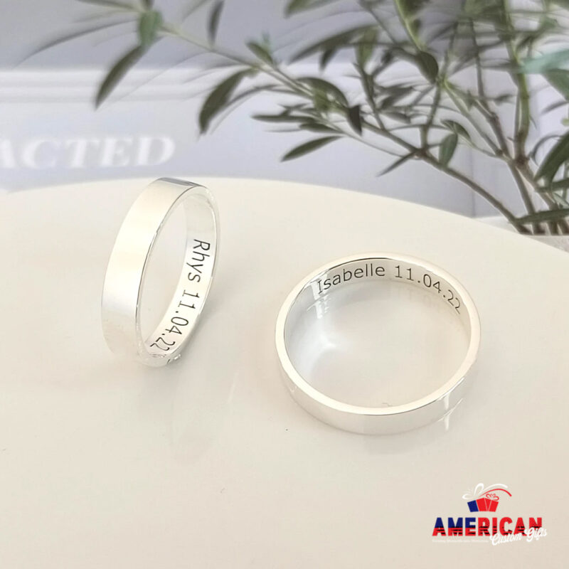 Personalized Couple Rings, Engraved Rings, 24kGold Plated, Sterling Silver & Black Rings, Custom Heart Name rings, Initial Couple Ring Bands, Anniversary gift, Wedding Gifts, Date Ring, Promise Rings