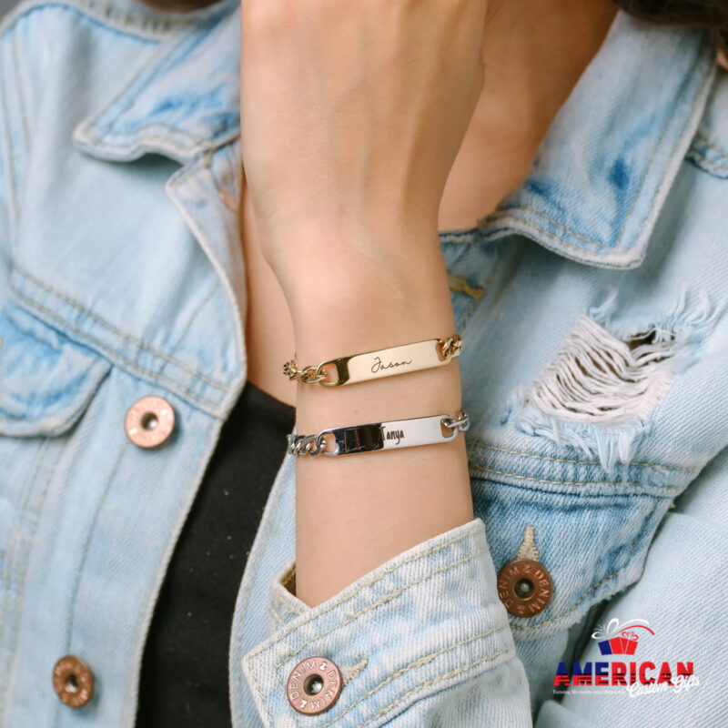 Custom Chain Bracelet • Link Personalized Bracelet • Engraving Chain Bracelet • Initial Bracelet • Name Bracelet • Gold Rose Gold Silver