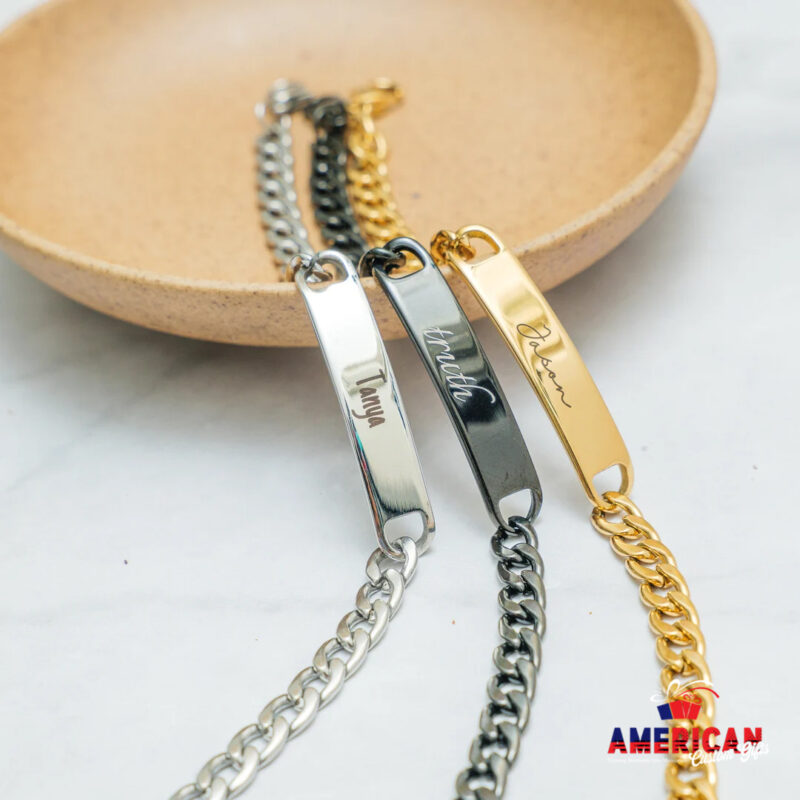 Custom Chain Bracelet • Link Personalized Bracelet • Engraving Chain Bracelet • Initial Bracelet • Name Bracelet • Gold Rose Gold Silver