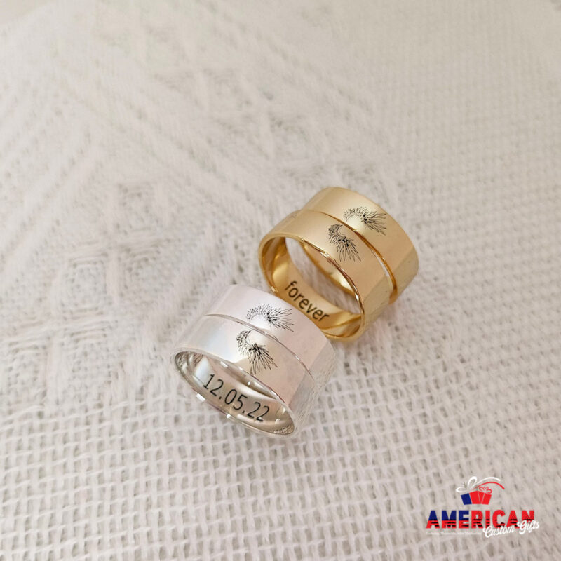 Custom Matching Couple Rings, Bird Couple's Ring Set, Boyfriend Girlfriend Ring, Name Date Ring, Friendship Rings, Promise Rings, Wedding Bands