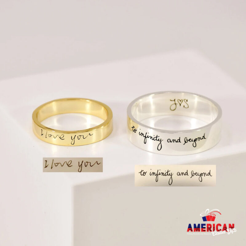Personalized Engraved Handwriting Ring • Wide Handwriting Band • Custom Handwriting Ring • Unisex Ring • Personalized Handwriting Gift