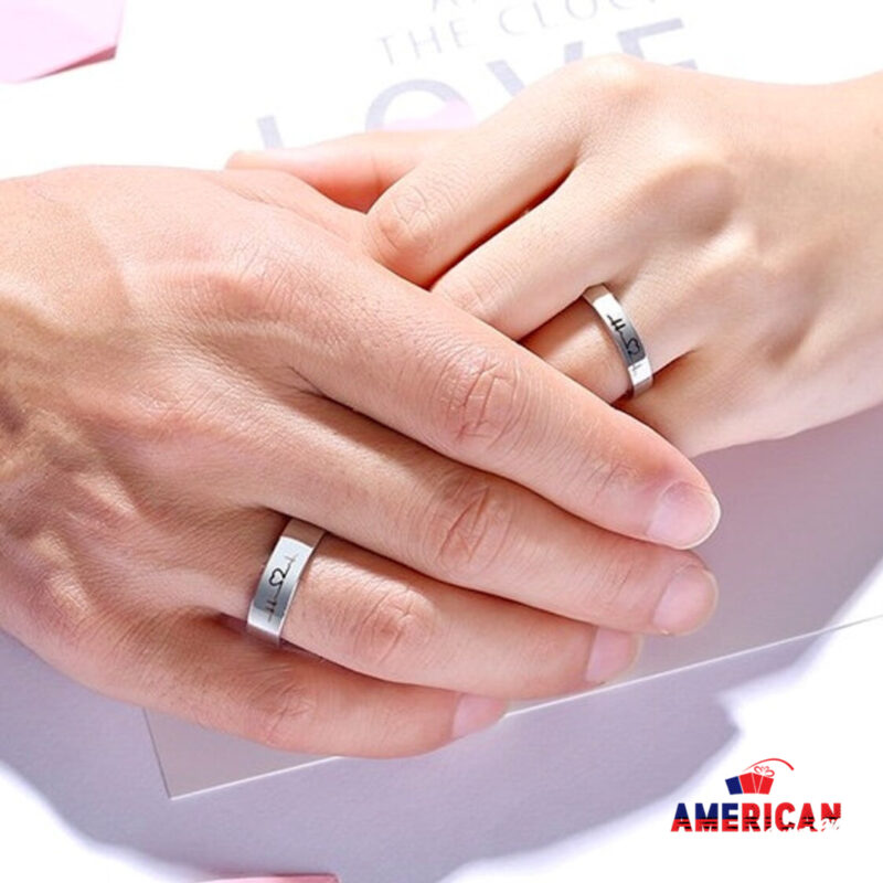 Couple Rings Heart Cardiogram, Personalized His and Hers gift, Matching custom ring set