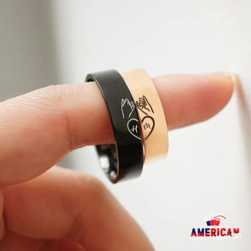 Pinky Promise Couple Ring, Matching Initial Ring Couple Set, Custom Engraved Engagement Ring Friendship Long Distance Relationship Jewelry