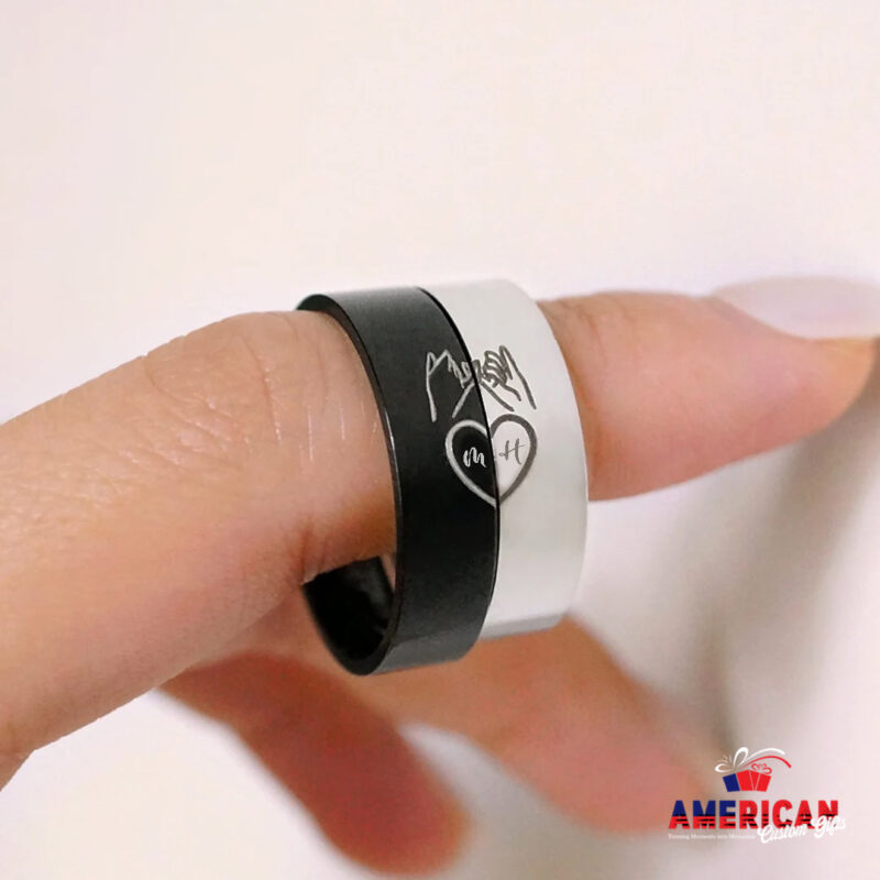 Pinky Promise Couple Ring, Matching Initial Ring Couple Set, Custom Engraved Engagement Ring Friendship Long Distance Relationship Jewelry