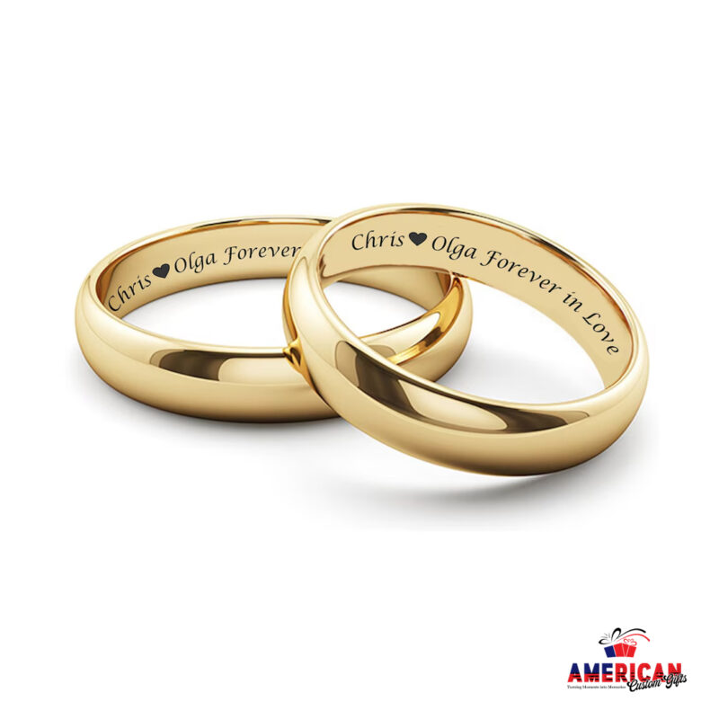 Engraved Gold Ring Set Gold Tungsten Ring Personalized Tungsten Wedding Band Friendship Promise Ring Couple Ring Set His Hers Comfort Fit