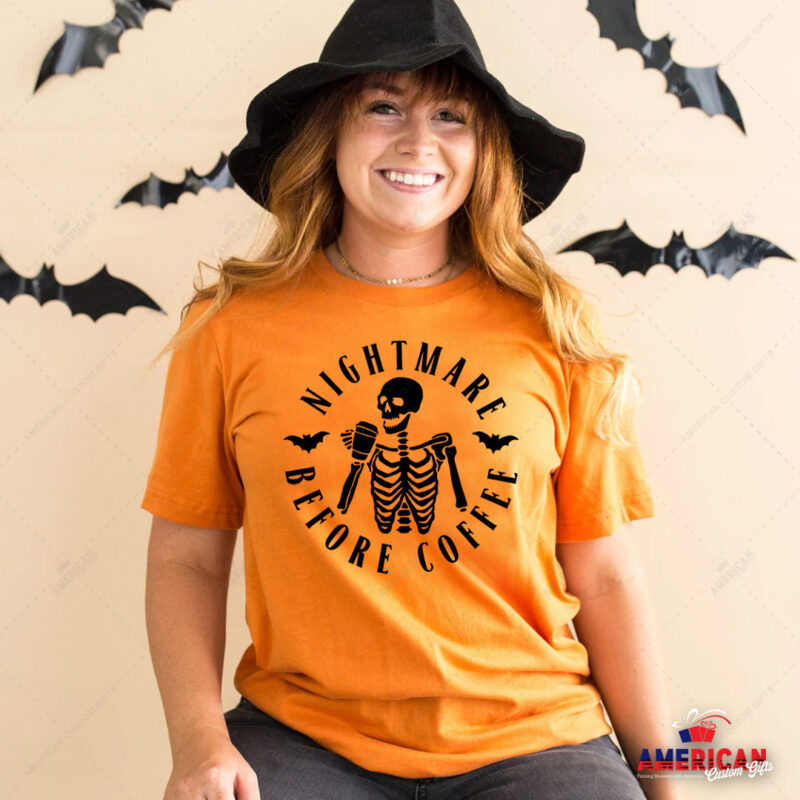 Nightmare Before Coffee Halloween t-shirt Orange